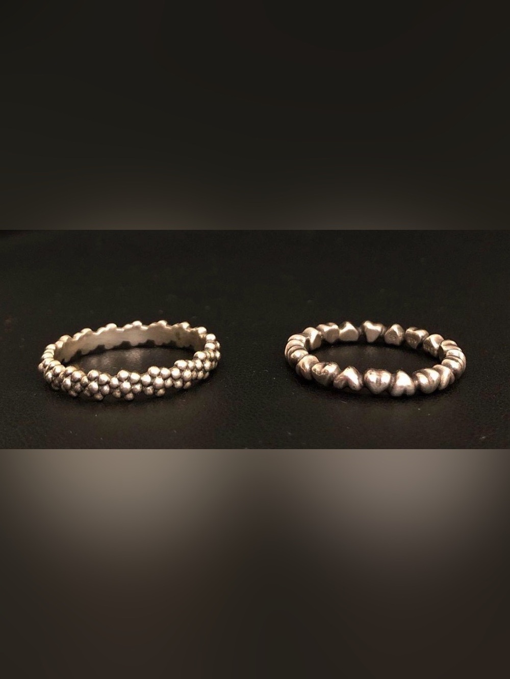 * Pandora Sterling Silver 2 Ring Lot Heart and Flower Band SZ 5.5 and 7 *